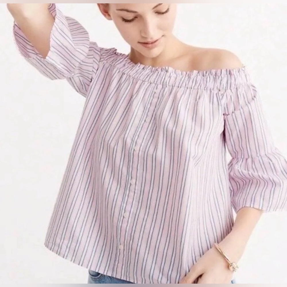 Abercrombie & Fitch Off The shoulder Blouse W Vertical Stripes Blue,Pink,White L